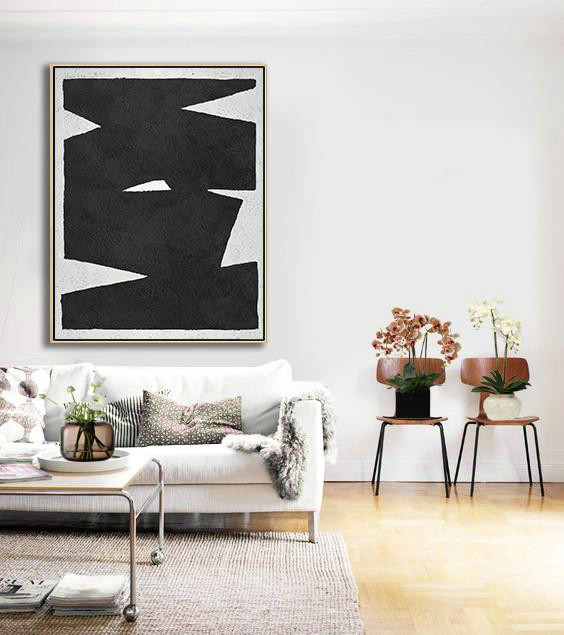 Large Abstract Painting,Black And White Minimal Painting On Canvas - Oversized Wall Decor